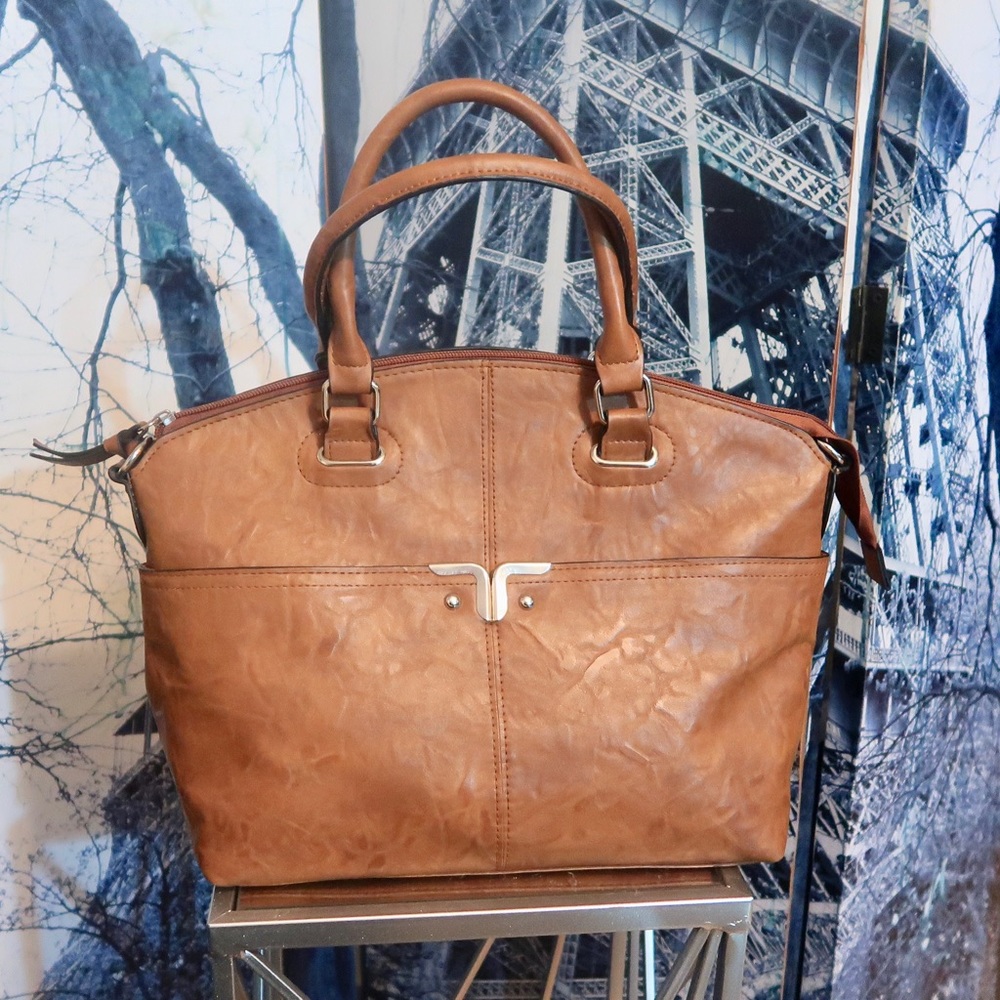Bueno Dome Vegan Leather Satchel Handbag One Size Brown